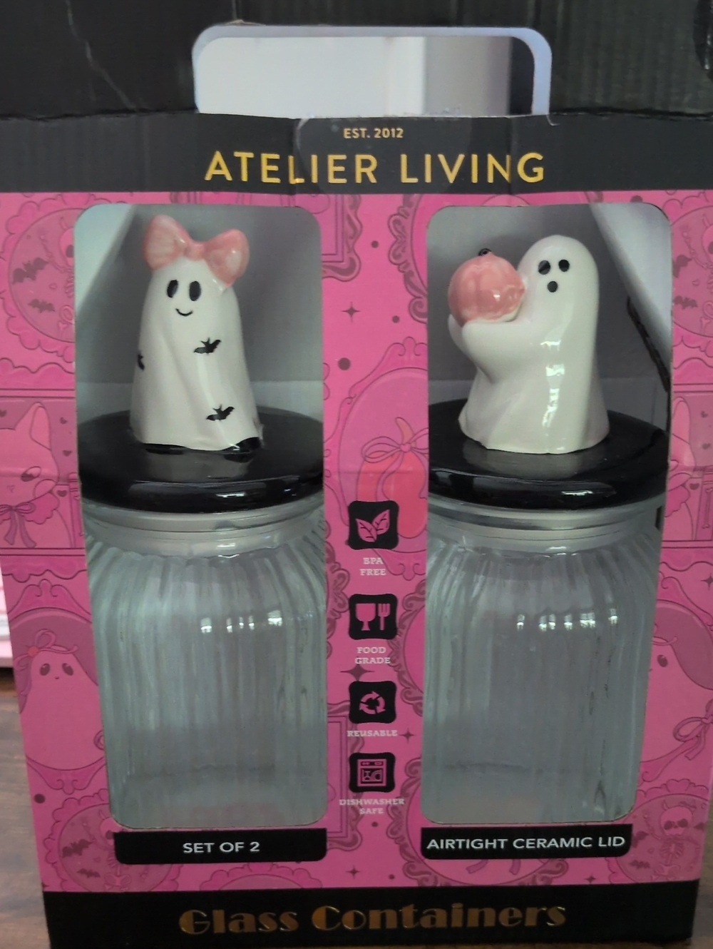 Pink & White Ghost Glass Canister Set - Set of 2
